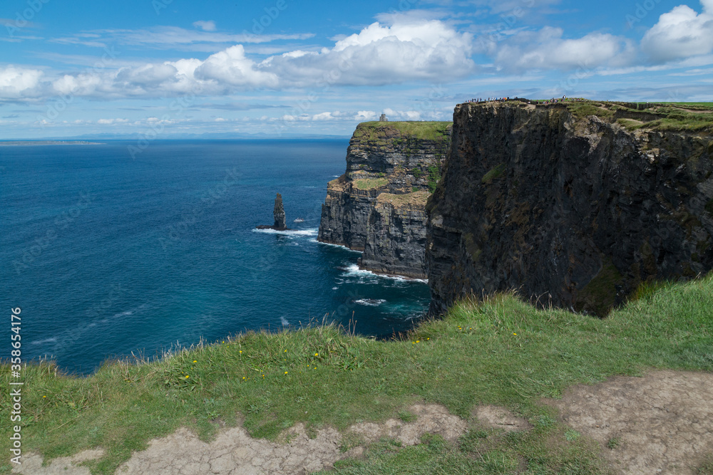 View of the world famous Cliffs of Moher in county Clare Ireland. Scenic Irish nature landmark along the wild atlantic way.