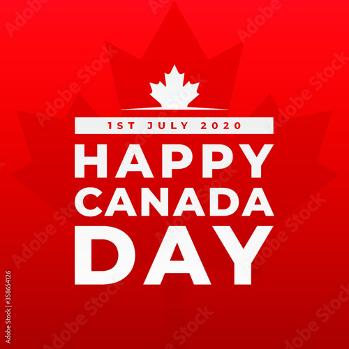 1st July 2020 happy Canada day modern banner, sign, design concept with white text and a white Canadian maple leaf on a red background. 