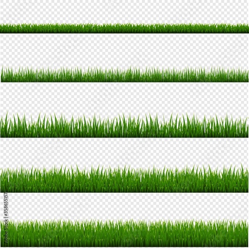 Green Grass Frame Set And Isolated Transparent Background, Vector Illustration