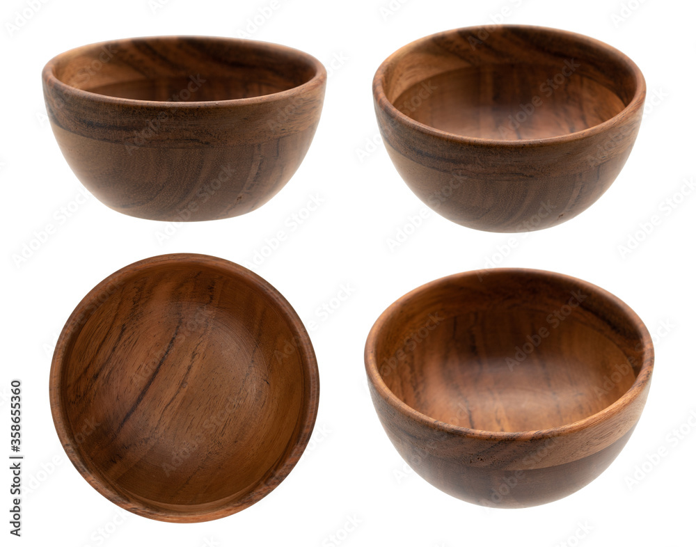Collection Wood bowl isolated on white Collection Wood bowl isolated on white