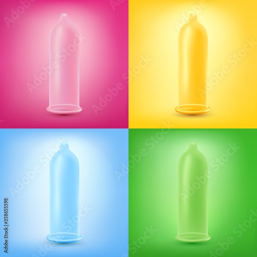 Colorful set of latex condoms.