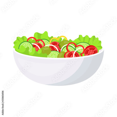 vegetable salad in white bowl isolated on white