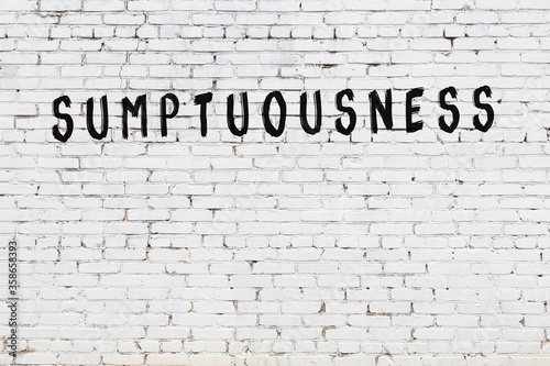 Word sumptuousness painted on white brick wall photo