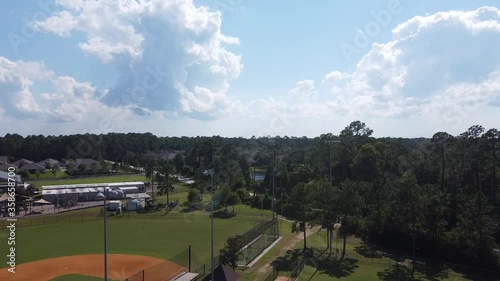 Birds nesting atop a pillar react and fly