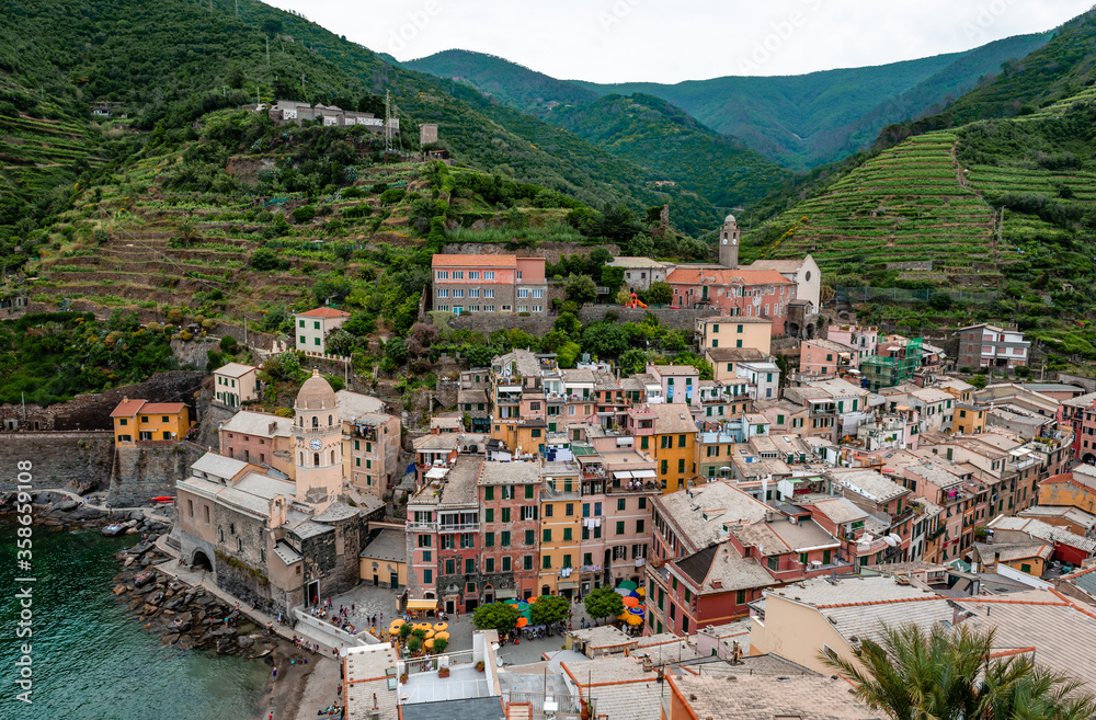 Vernazza is one of the five towns that make up the Cinque Terre region, in Liguria, Italy. It has no car traffic, and remains one of the truest 