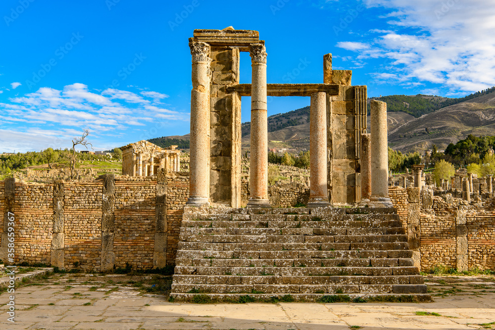 Djemila, the archaeological zone of the well preserved Berber-Roman ruins in North Africa, Algeria. UNESCO World Heritage Site