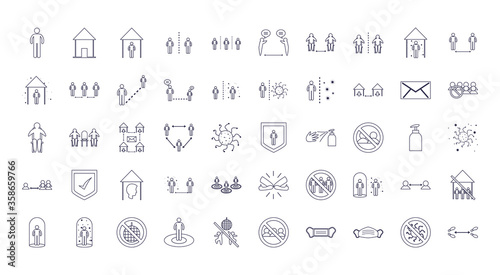 Social distancing line style icon set vector design