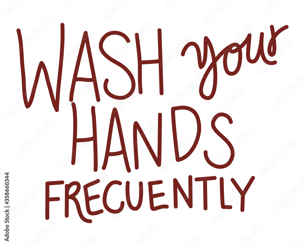 wash your hands frecuently text design of Happiness positivity and covid 19 virus theme Vector illustration