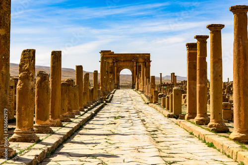 Timgad, a Roman-Berber city in the Aures Mountains of Algeria. (Colonia Marciana Ulpia Traiana Thamugadi). UNESCO World Heritage Site photo