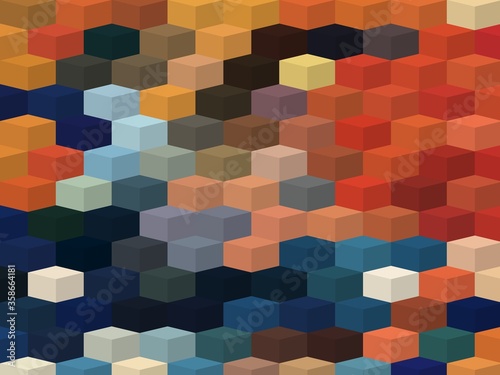 orange blue geometric shapes abstract background 3D illustration