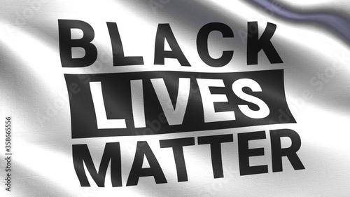 Black Lives Matter on a White Cloth Flag, with waving fabric texture	
