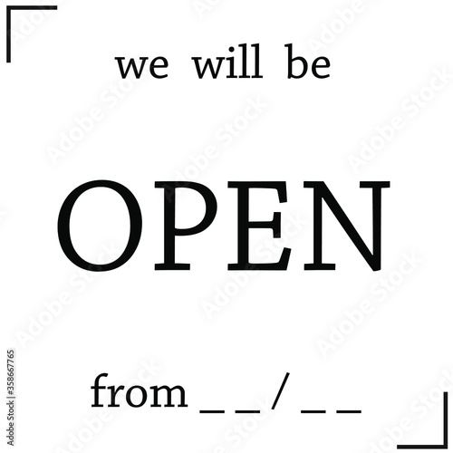 We will be open text vector vintage made for reopening after Covid19 outbreak  