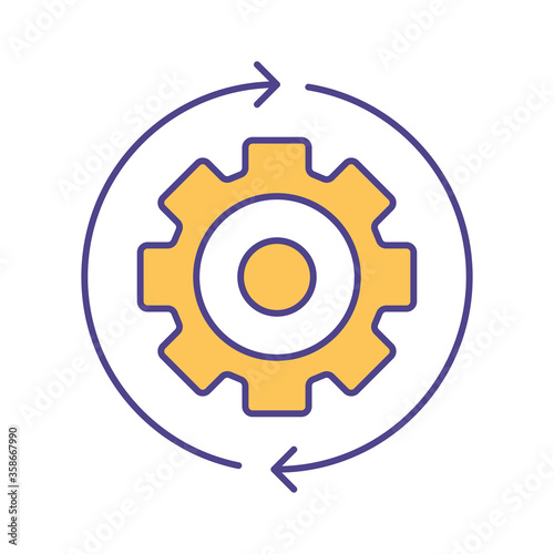 gear with arrows line and fill style icon design, Innovation idea and creativity theme Vector illustration