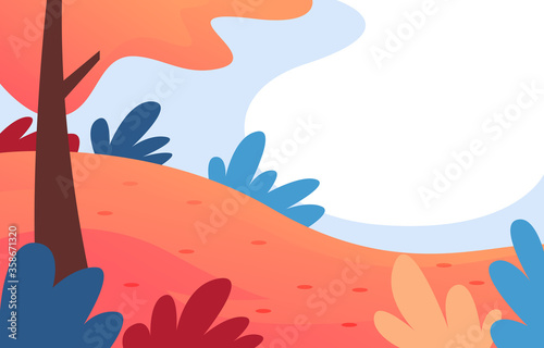Panoramic of Countryside landscape in autumn with fallen leaves on the grass  Vector illustration of autumn landscape and maple tree in fall season.