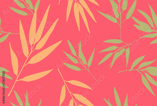 Fototapeta Naklejka Na Ścianę i Meble -  Bamboo leaf composition in design. Vector romantic landscape with bamboo trees on a white and gray background, and various attractive colors make an exclusive design	