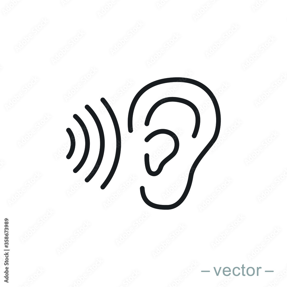 ear icon, hearing linear sign isolated on white background - editable vector illustration eps10 ear icon, hearing linear sign isolated on white background - editable vector illustration eps10