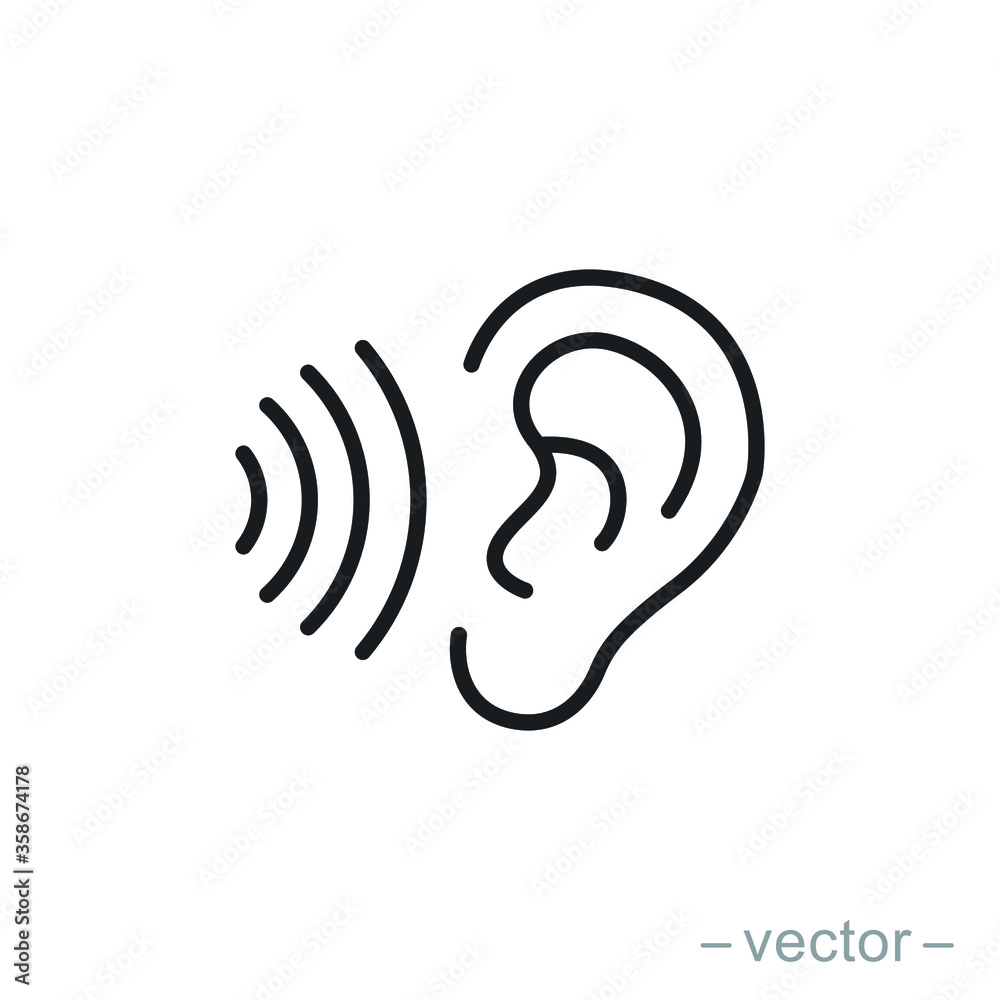 ear icon, hearing linear sign isolated on white background - editable vector illustration eps10 ear icon, hearing linear sign isolated on white background - editable vector illustration eps10