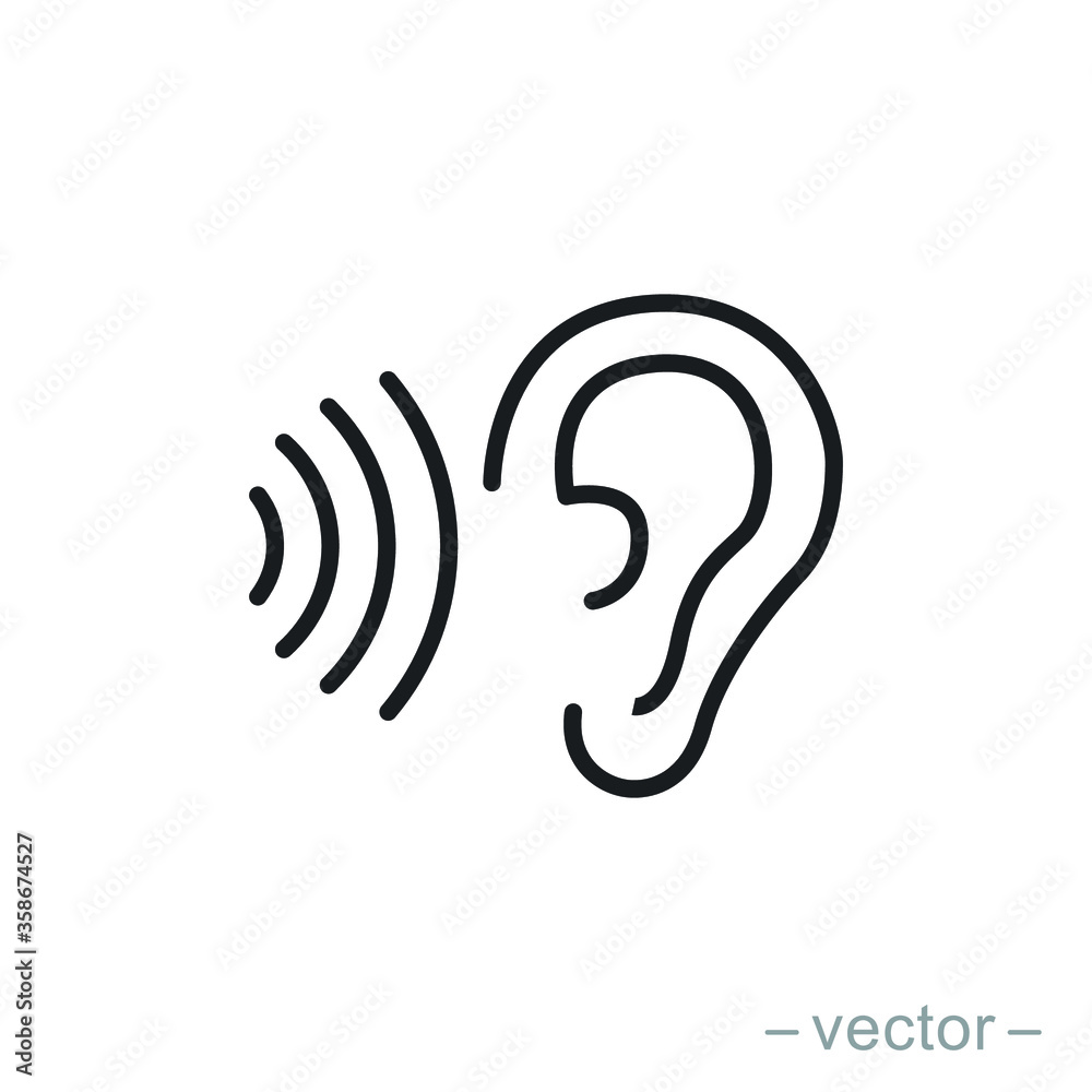 ear icon, hearing linear sign isolated on white background - editable vector illustration eps10 ear icon, hearing linear sign isolated on white background - editable vector illustration eps10