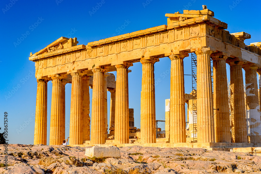 It's Parthenon, an ancient Greek temple dedicated to the goddess Athena, Acropolis of Athens. UNESCO World Hetiage site.