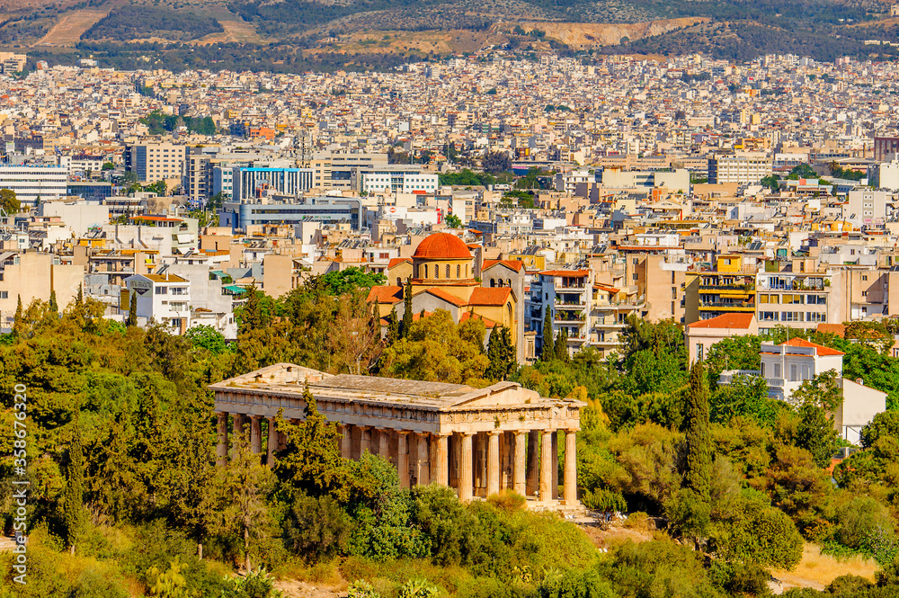 It's Temple of Hephaestus/Theseion. View from the Acropolis of Athens. UNESCO World Hetiage site.