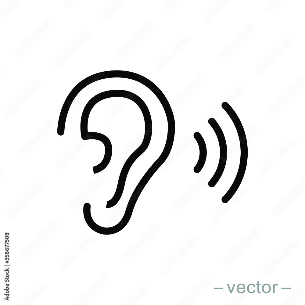 Ear vector icon, hearing symbol. Simple, flat design for web or mobile app