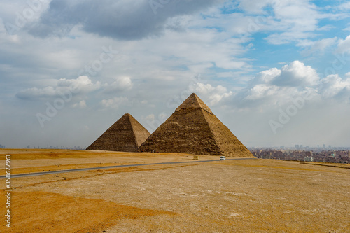 It s Pyramid of Khafre  Pyramid of Chephren  and Pyramid of Cheops  Giza Necropolis  Egypt
