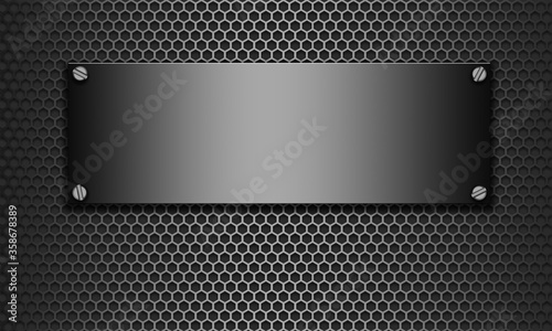 Wallpaper Mural Silver banner on black metal hexagon mesh pattern Torontodigital.ca