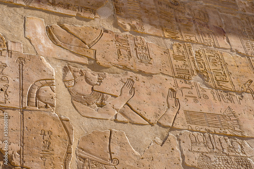 It s Hieroglyphs of the Temple of Hibis  the largest and most well preserved temple in the Kharga Oasis  Egypt