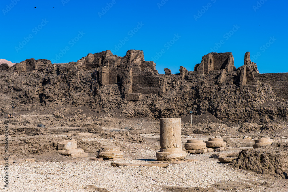 It's Nature and ruins around the Medinet Habu (Mortuary Temple of Ramesses III), West Bank of Luxor in Egypt.