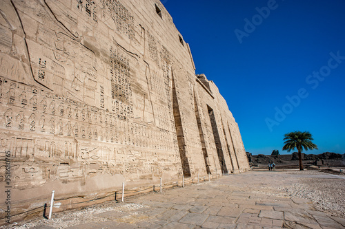 It's Hieroglyphs of the Medinet Habu (Mortuary Temple of Ramesses III), West Bank of Luxor in Egypt.