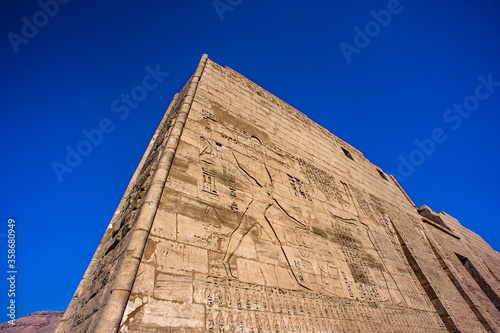 It's Wall of the Medinet Habu (Mortuary Temple of Ramesses III), West Bank of Luxor in Egypt.
