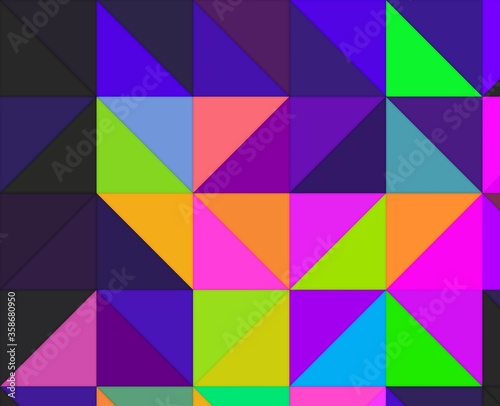 neon green magenta purple cyan geometric shapes abstract background