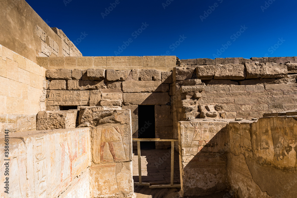 It's Inetrior of the Medinet Habu (Mortuary Temple of Ramesses III), West Bank of Luxor in Egypt.