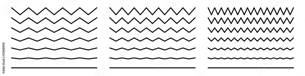 Wave line and wavy zigzag pattern lines. Vector black underlines, smooth end squiggly horizontal curvy squiggles