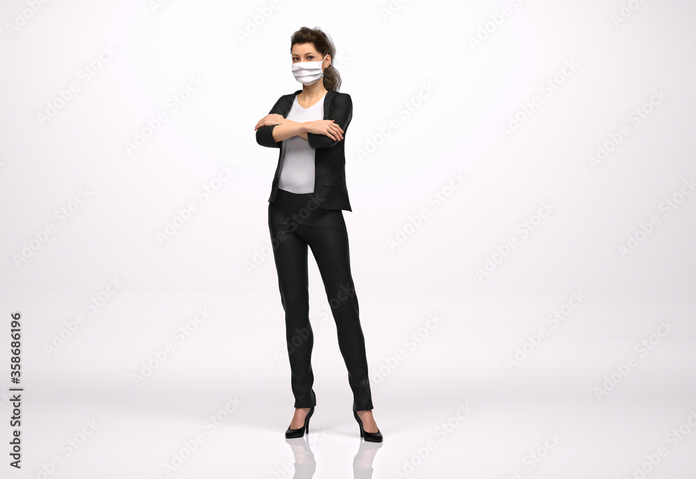 3D Render : The portrait of a woman wearing a face mask for protection to prevent getting virus epidemic or air pollution into Respiratory system 3D Render : The portrait of a woman wearing a face mask for protection to prevent getting virus epidemic or air pollution into Respiratory system