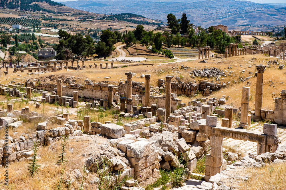 It's Close view of the ruins of the Ancient Roman city of Gerasa of Antiquity , modern Jerash, Jordan