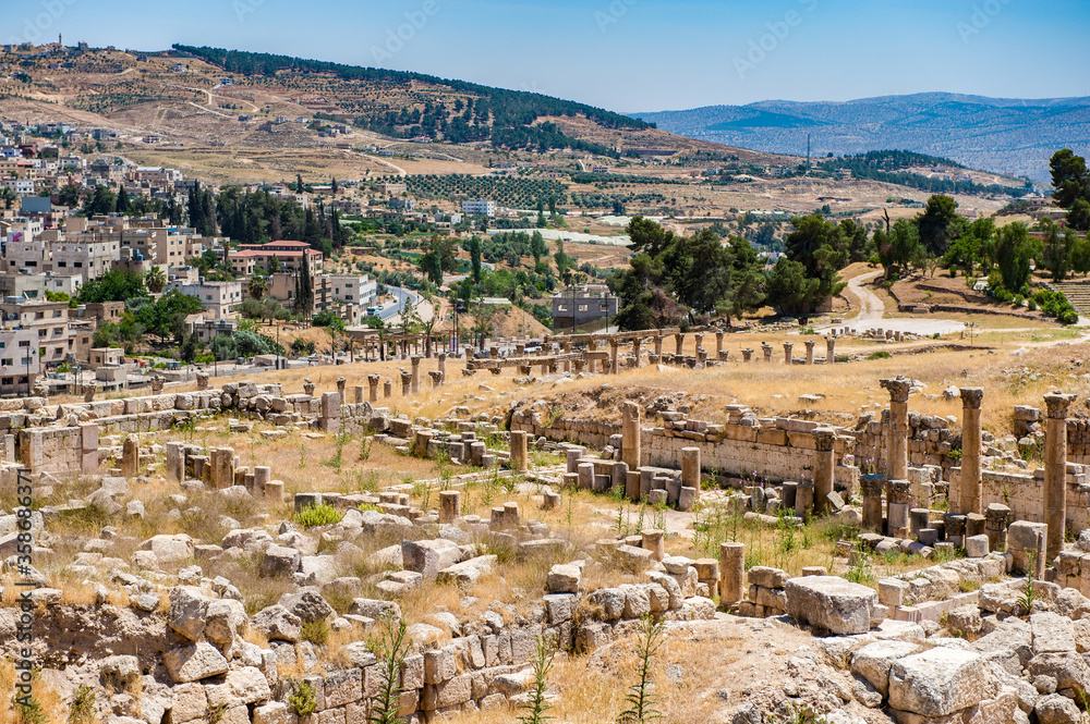 It's Close view of the ruins of the Ancient Roman city of Gerasa of Antiquity , modern Jerash, Jordan