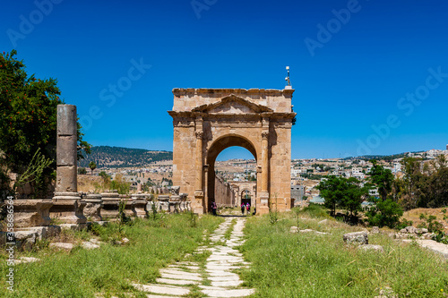 It's North Gate, Ancient Roman city of Gerasa of Antiquity , modern Jerash, Jordan