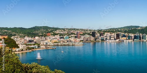 Wellington, New Zealand. Morning view of Wellington city buildings and harbour viewed from Mount Victoria. Wellington is the Capital of NZ.