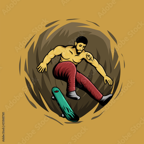 Young people boy skateboarding in park , vector tshirt concept simple custom , action holiday weekand person streer jump
