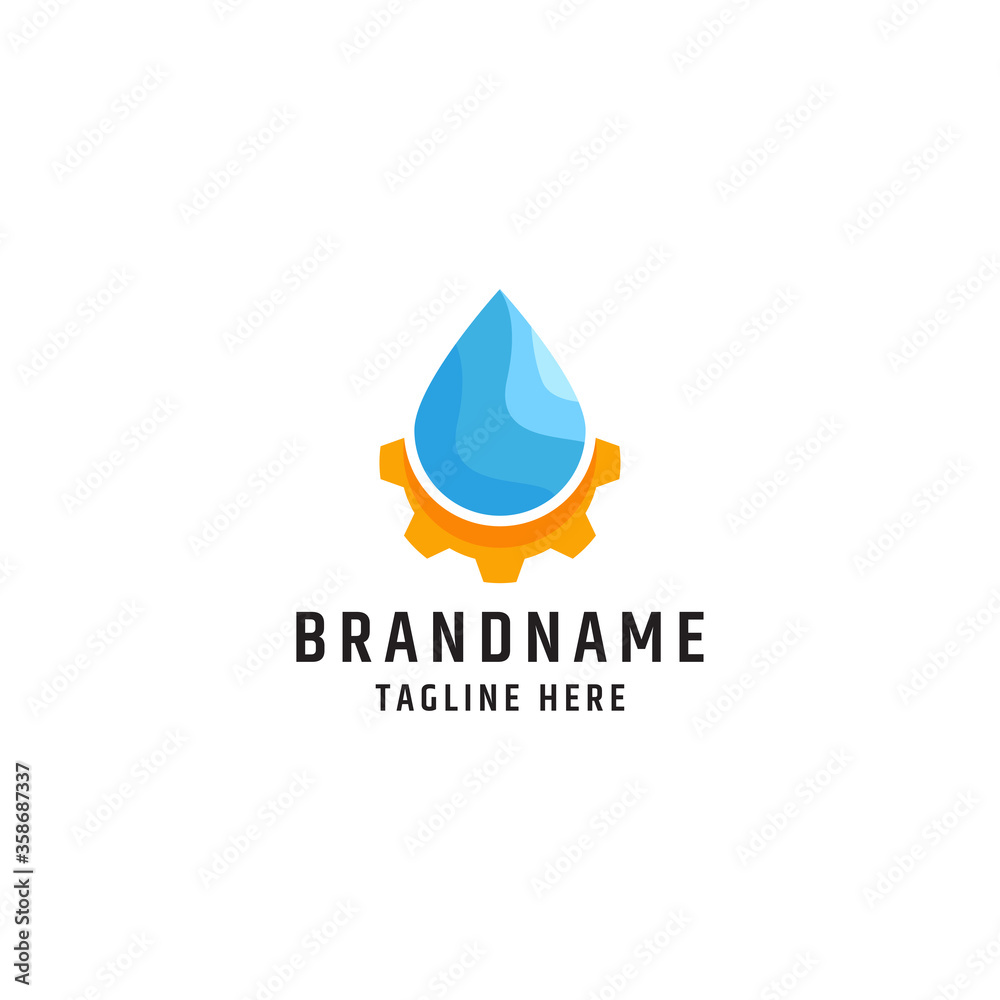 Water drop with gear vector logo design template. abstract concept for ecology theme, green eco energy, technology and industry. Water drop with gear vector logo design template. abstract concept for ecology theme, green eco energy, technology and industry.