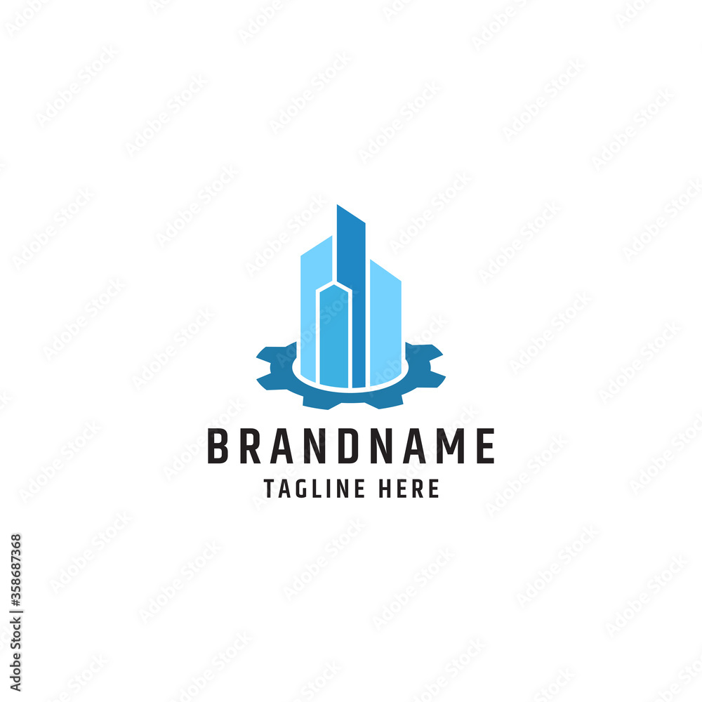 Gear with building logo icon design template premium vector