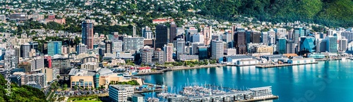 Wellington, New Zealand. Morning view of Wellington city buildings and harbour viewed from Mount Victoria. Wellington is the Capital of NZ.