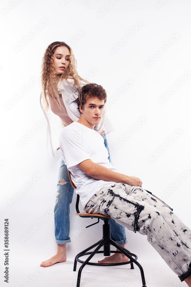 young couple posing on white background isolated, fighting, arguing, unhappy people concept young couple posing on white background isolated, fighting, arguing, unhappy people concept