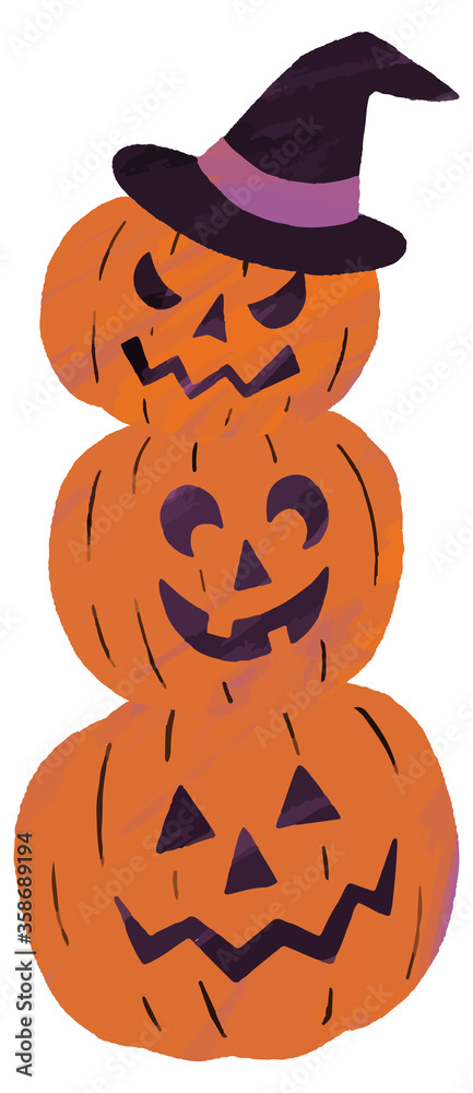 ジャックオーランタン おばけかぼちゃ かぼちゃ ３つ ハロウィン イラスト Stock Vector Adobe Stock