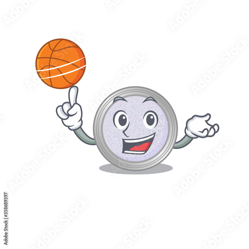 Sporty cartoon mascot design of glitter eyeshadow with basketball
