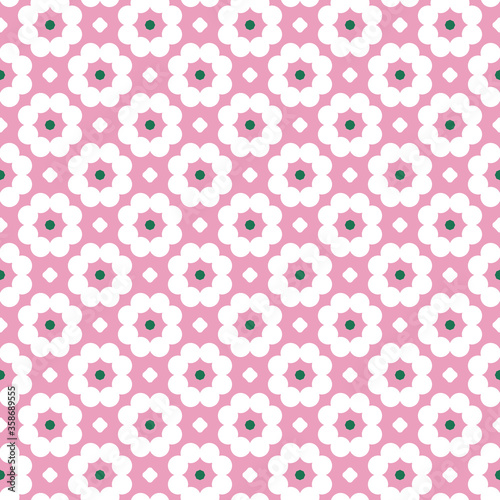 Vector seamless pattern texture background with geometric shapes  colored in pink  white  green colors.
