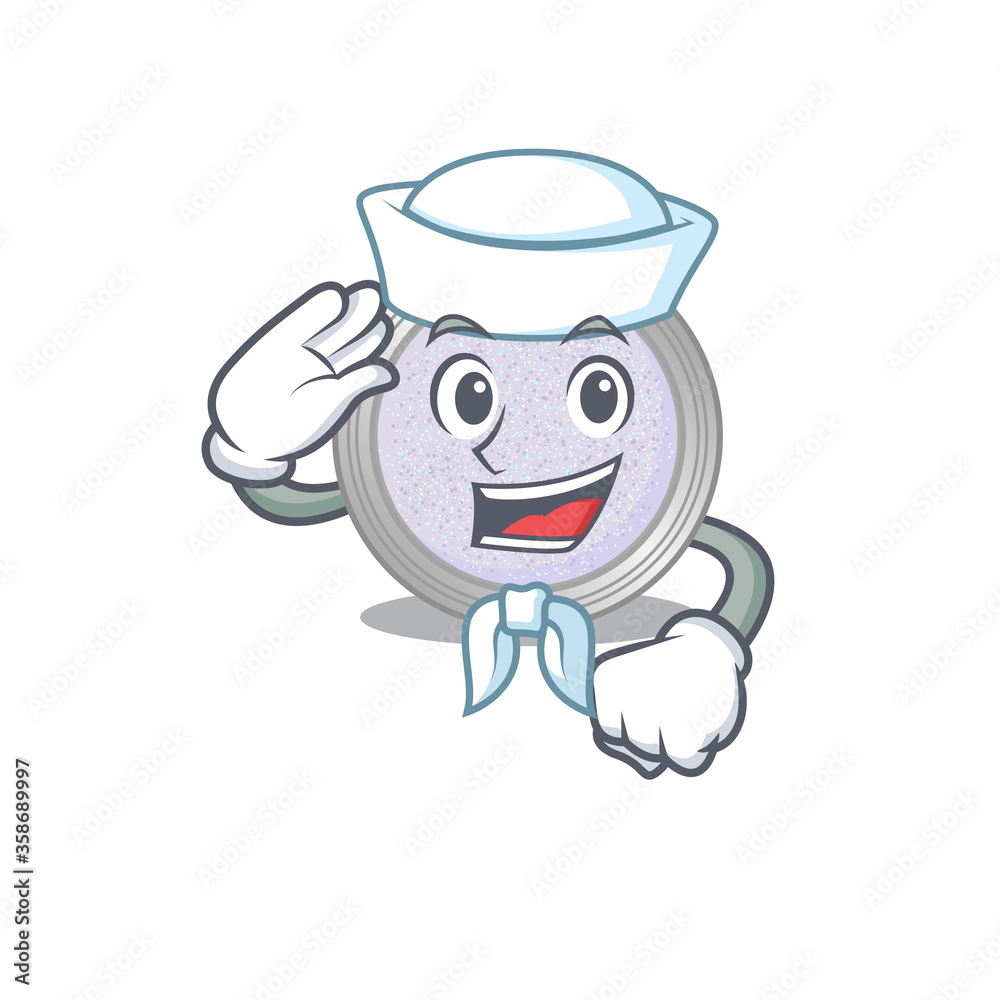 Smiley sailor cartoon character of glitter eyeshadow wearing white hat and tie