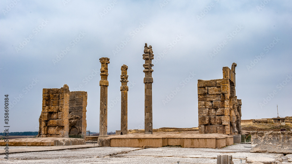 It's Colums and ruins of the ancient city of Persepolis, Iran. UNESCO World heritage site