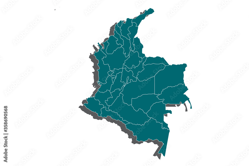 A Map of the country of Colombia, High Detailed Blue Map of Colombia isolated on white background. Vector illustration eps 10. - Vector
